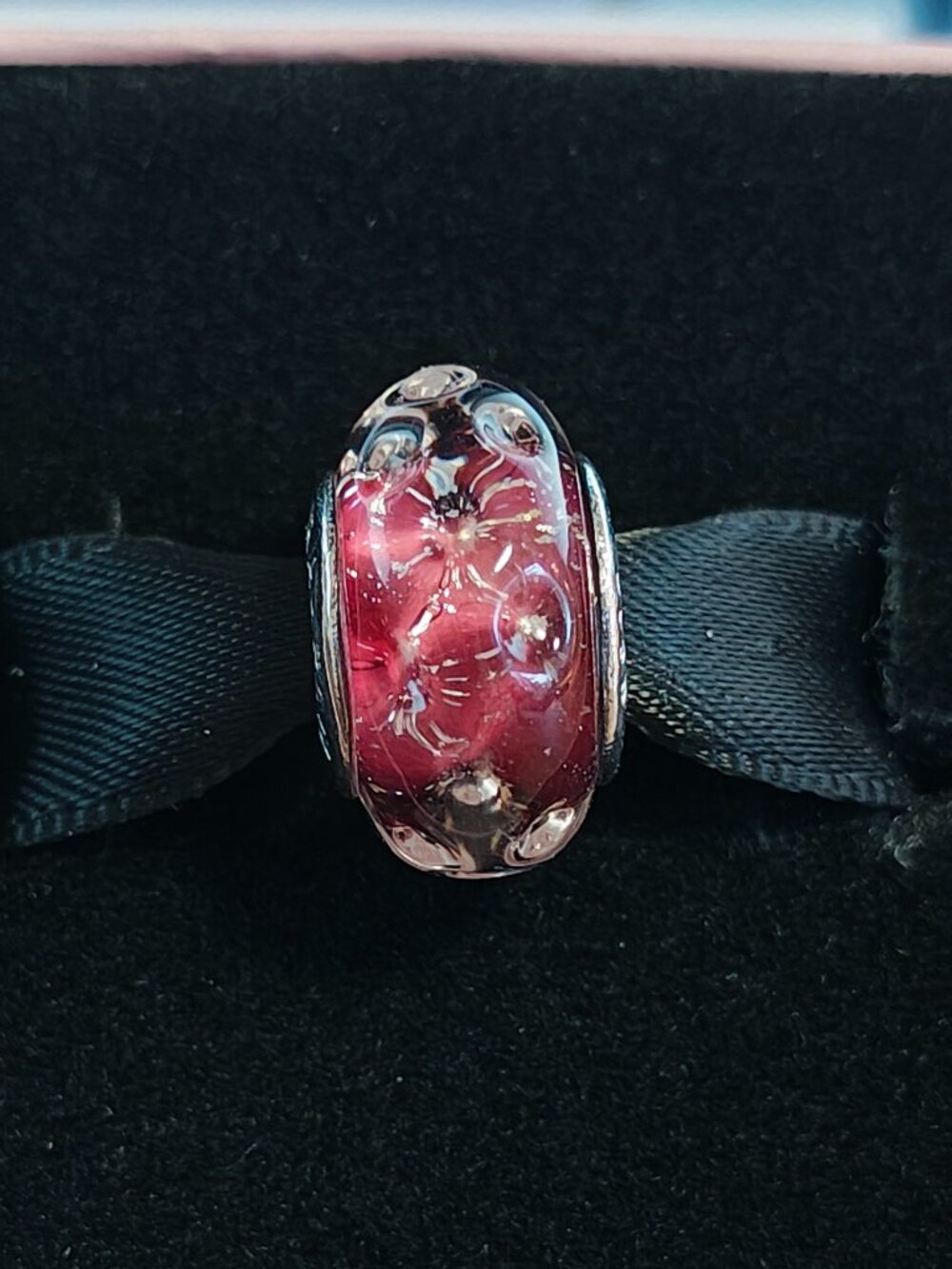 Authentic Pandora Wavy Pink Murano Glass Charm – 798872C00 Sterling Silver